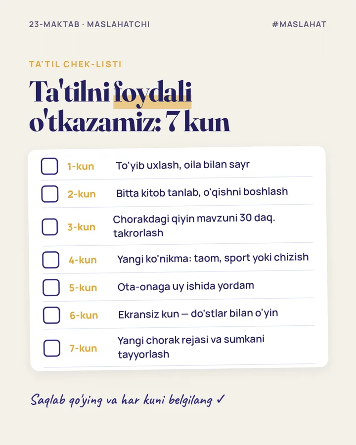 Poster: ta'til chek-listi